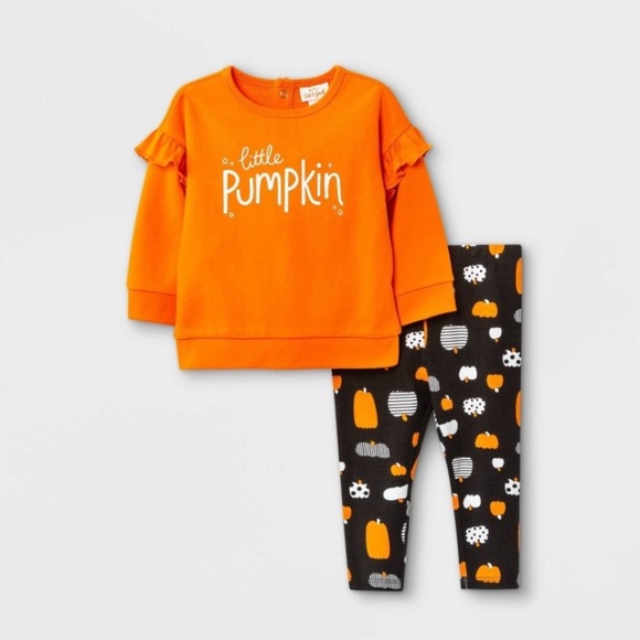 CAT & JACK GIRLS LITTLE PUMPKIN 2 PC SET - ORANGE /BLACK MULTI SIZES (BRAND NEW) - Picture 1 of 4